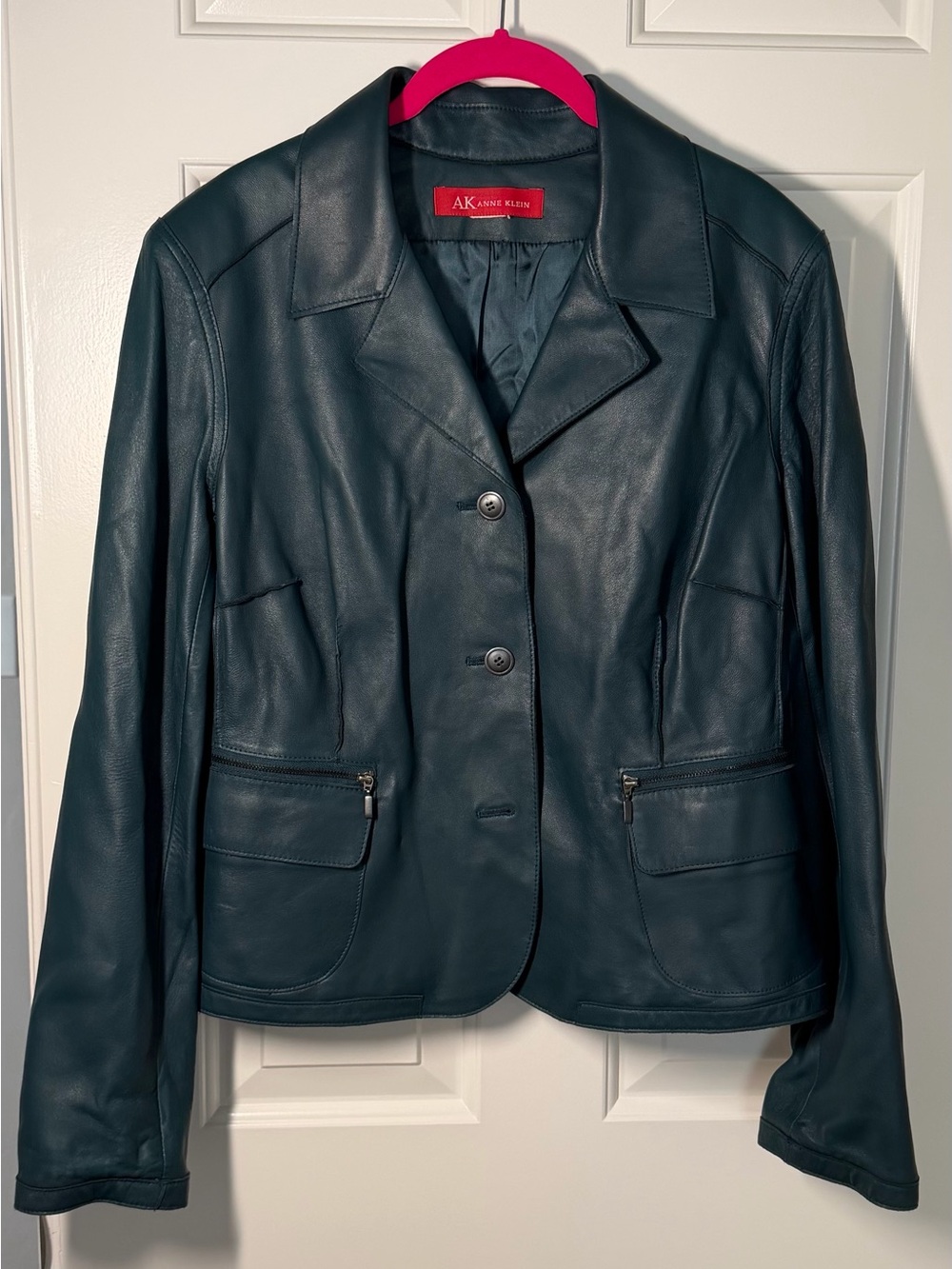 Anne Klein Dark Green Leather Blazer